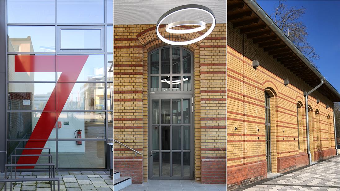 Collage von Gebäude 7 der Hochschule Düsseldorf mit dem Zentrum für Weiterbildung und Kompetenzentwicklung und dem Career Service.
