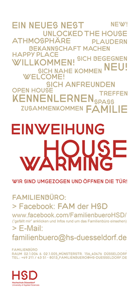 Plakat zur Einweihungsfeier der neuen Räumlichkeiten des Familienbüros der Hochschule Düsseldorf