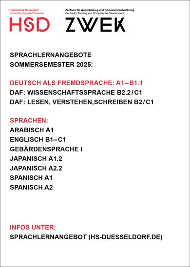 Eine Auflistung der angebotenen Sprachkurse im Sommersemester 2025