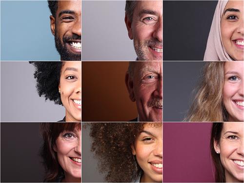 Collage von Personen verschiedener Hautfarben und Geschlechter