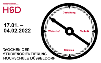 Kompass mit den Angaben "Wirtschaft", "Gestaltung", "Technik" und "Soziales". Textlich: "17.01. - 04.02.2022 Wochen der Studienorientierung 2022"