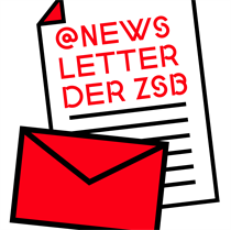 Shown is a letterhead with the text "@ Newsletter der ZSB" and an envelope.